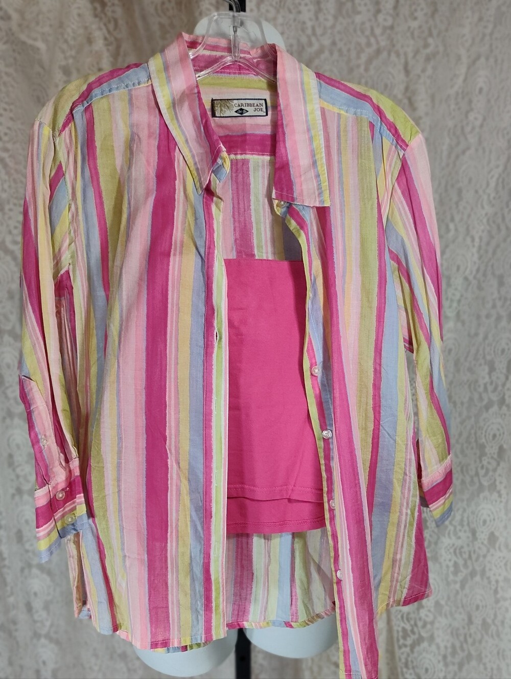 Caribbean Joe Pink & Pastel Multi-Stripe Girls' Button-Down Shirt